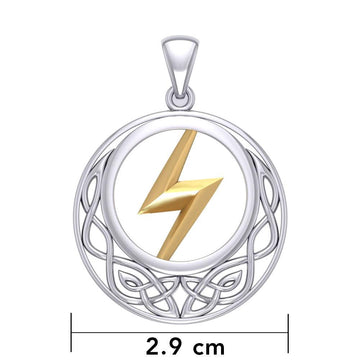 Zeus God Lightning Bolt with Celtic Knot Silver and Gold Pendant MPD5901 - Jewelry